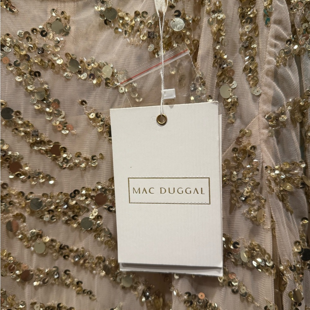 New Mac Duggal Gold Embellished High Neck Puff Sleeve Trumpet Gown size 12 - Picture 11 of 13